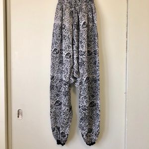 Batik silk drop crotch pants/ romper